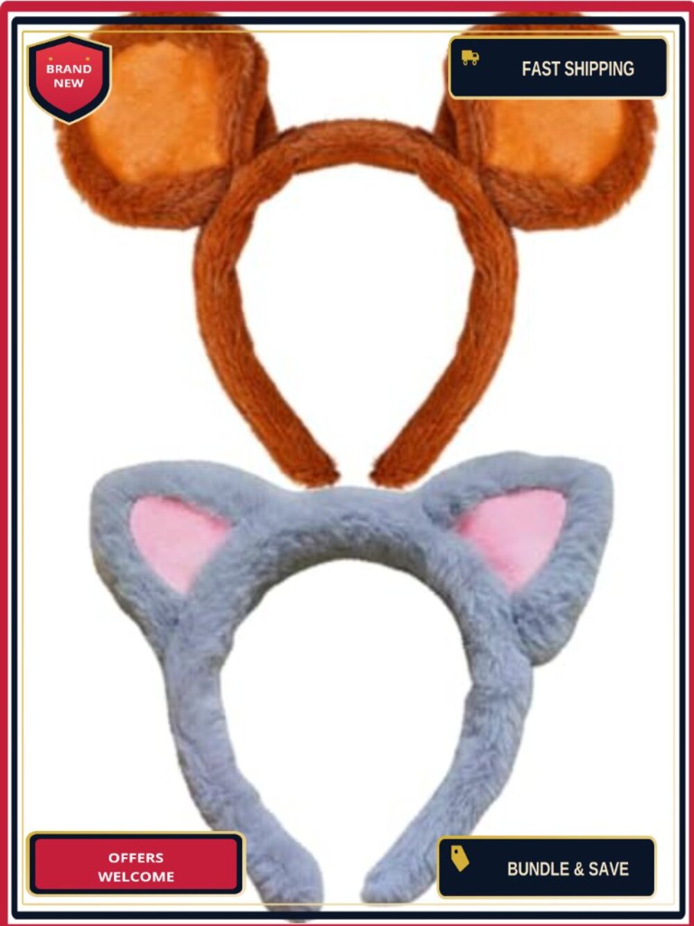 2-Piece Mouse & Cat Ears Headband Set Costume Party Accessories